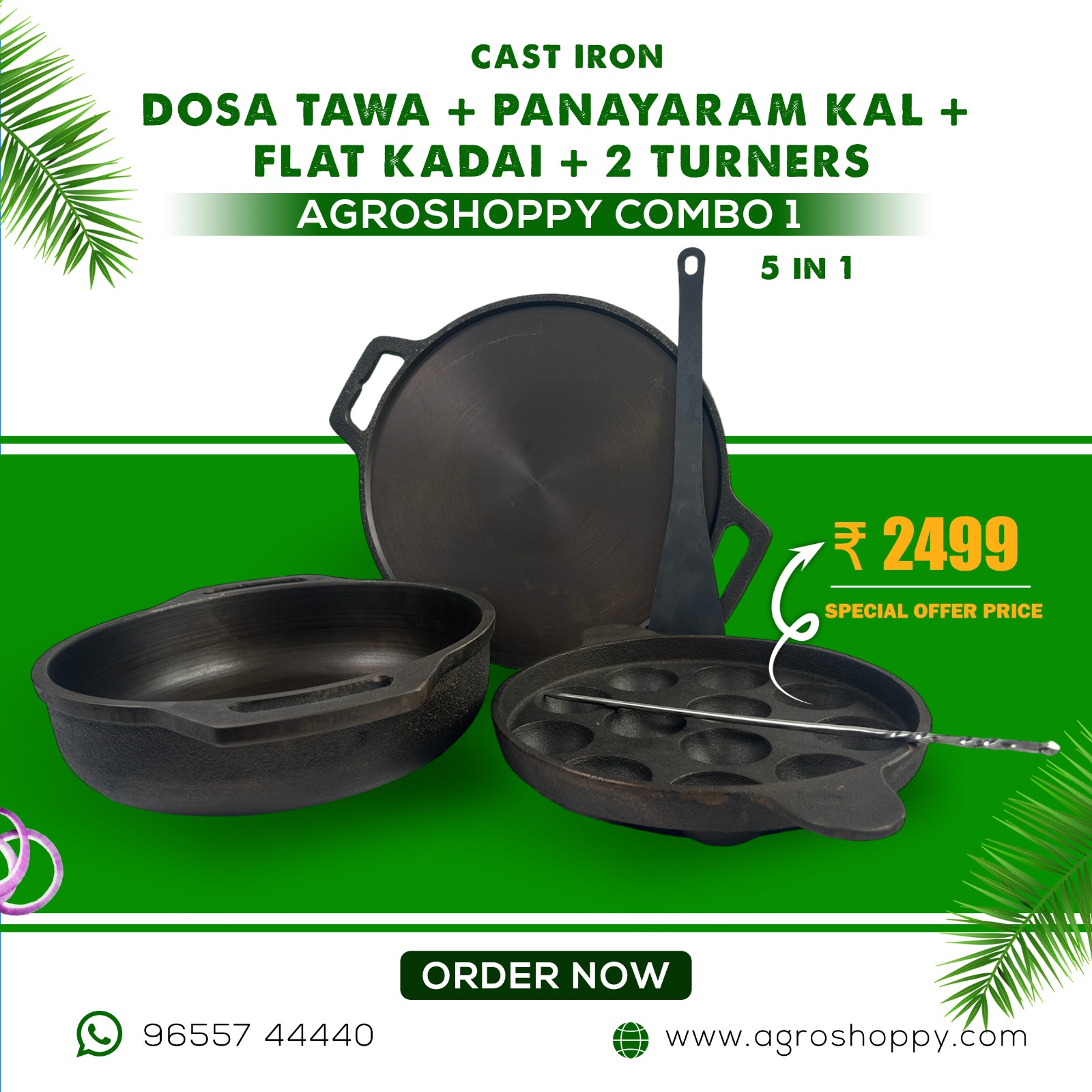 Cast Iron Combo 1 (CI 12 Inch Dosa Tawa + CI 12 Inch Cavity Paniyarakkal + CI 9 Inch Flat Kadai)